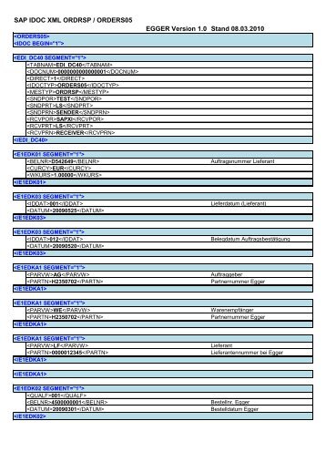 SAP IDOC XML ORDRSP / ORDERS05 Lieferant (PDF)