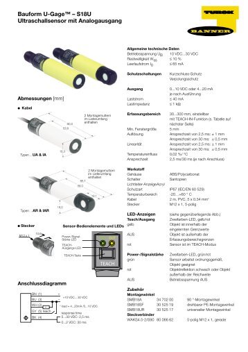 Bauform U-Gage™ – S18U Ultraschallsensor mit Analogausgang