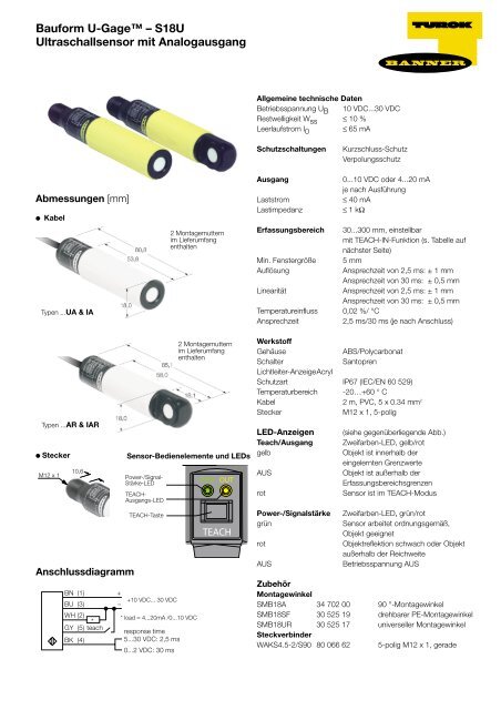 Bauform U-Gage™ – S18U Ultraschallsensor mit Analogausgang