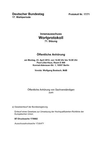 Protokoll der Anhörung - Deutscher Bundestag