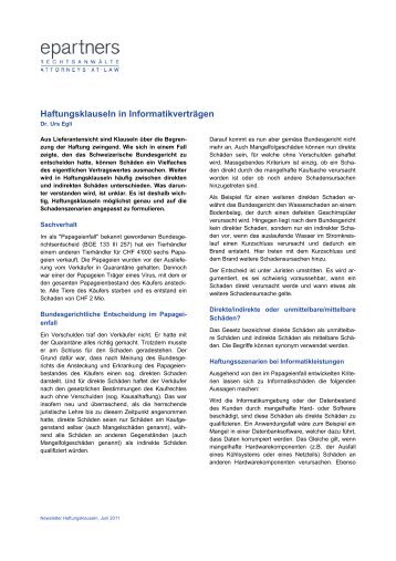 Haftungsklauseln in Informatikverträgen - epartners Rechtsanwälte