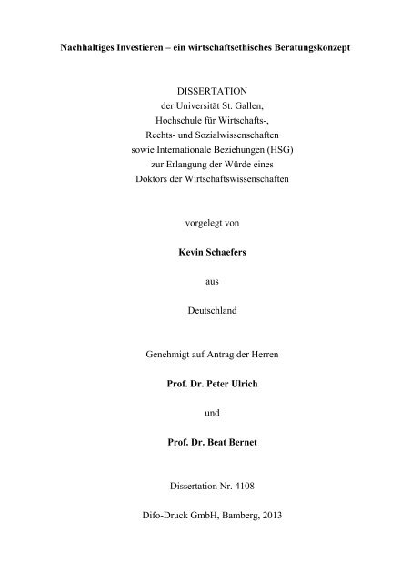 Nachhaltiges Investieren Universitat St Gallen