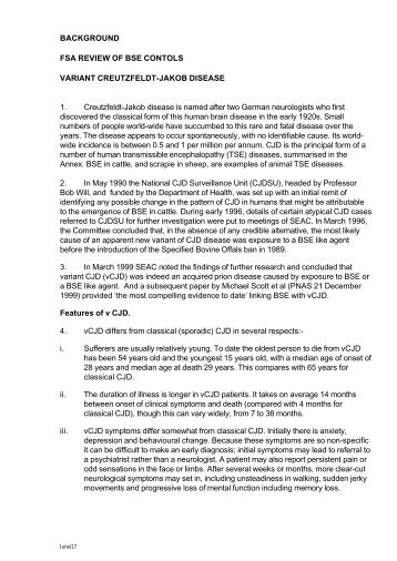 BACKGROUND FSA REVIEW OF BSE CONTOLS VARIANT ...