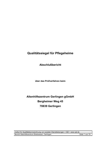 Qualitätssiegel für Pflegeheime Abschlußbericht - Breitwiesenhaus