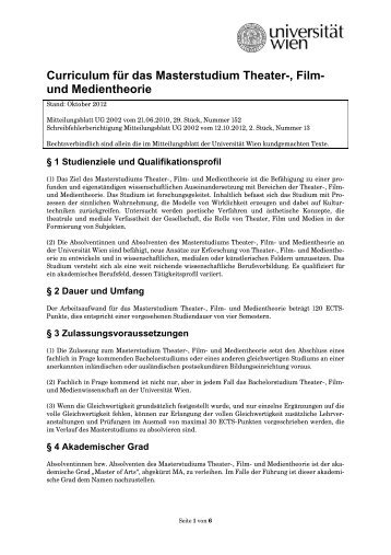 Theater-, Film- und Medientheorie - Senat - Universität Wien