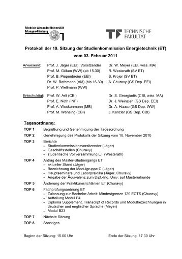 Protokoll der 19. Sitzung der Studienkommission Energietechnik (ET ...