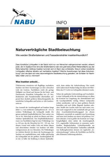 1. NABU-Info (2009): Naturverträgliche Stadtbeleuchtung