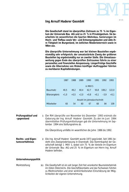 Nachtrag zum Tätigkeitsbericht des Rechnungshofes ...