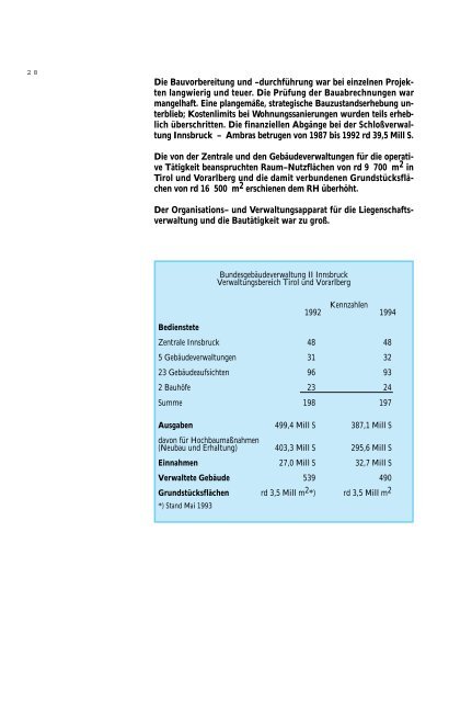 Nachtrag zum Tätigkeitsbericht des Rechnungshofes ...