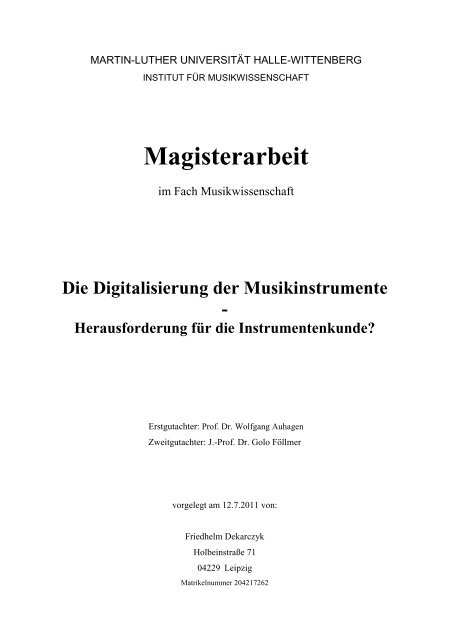 Magisterarbeit Fwd Musik - 
