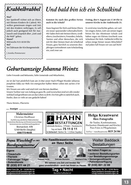 Juni / Juli 2013 - Evangelische Kirchengemeinde Schönow ...