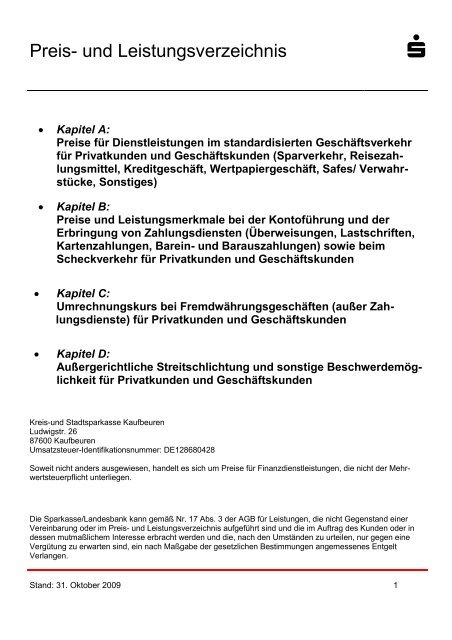 Preis- und Leistungsverzeichnis - Kreis- und Stadtsparkasse ...