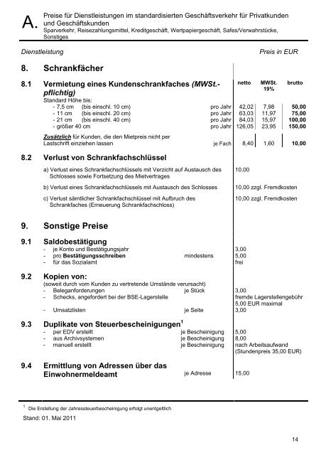 Preis- und Leistungsverzeichnis - Kreis- und Stadtsparkasse ...