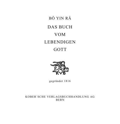 DAS BUCH VOM LEBENDIGEN GOTT - BÔ YIN RÂ — HORTUS ...