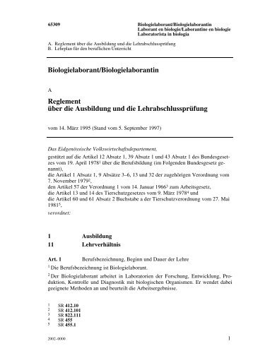 Biologielaborant/Biologielaborantin Reglement über die Ausbildung ...