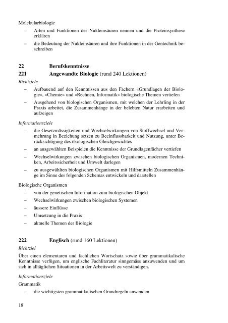 Biologielaborant/Biologielaborantin Reglement über die Ausbildung ...