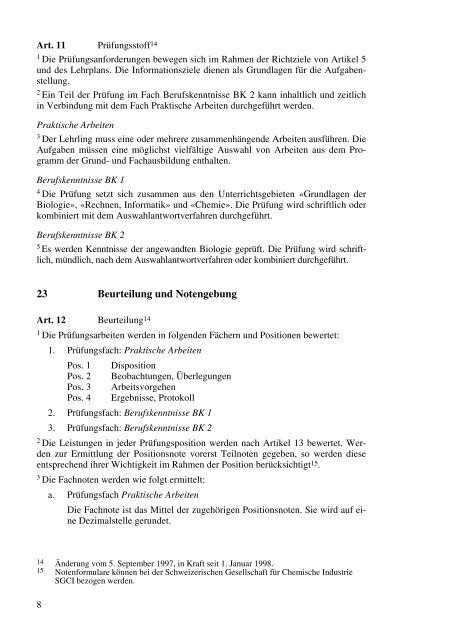 Biologielaborant/Biologielaborantin Reglement über die Ausbildung ...