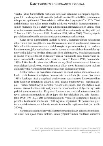 Kantasuomen konsonanttihistoriaa - Suomalais-Ugrilainen Seura