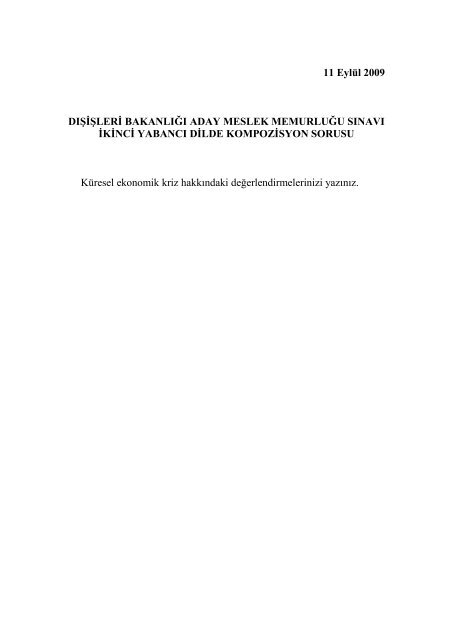 DIŞİŞLERİ BAKANLIĞI 2011 YILI ADAY MESLEK MEMURLUĞU ...