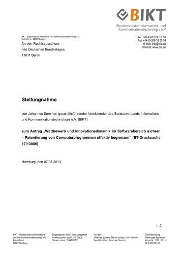Stellungnahme Johannes Sommer - Deutscher Bundestag