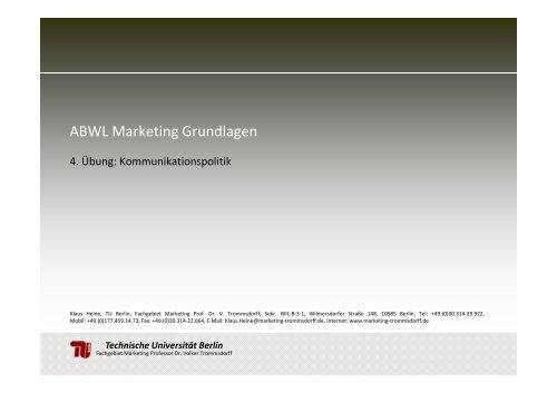 ABWL Marketing Grundlagen - Fachgebiet Marketing - TU Berlin