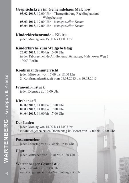 Informationen aus den - Kirche Berlin Wartenberg