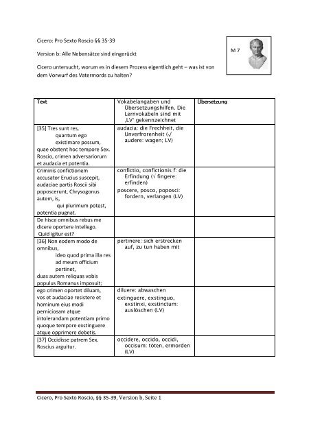 M 7 Cicero Pro Roscio 35-39 Version B mit Interpretationfragen