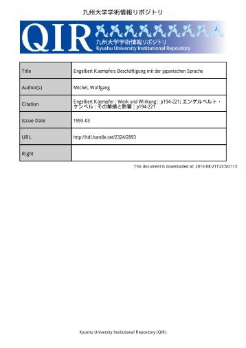 engelbert kaempfer werk und wirkung - 九州大学学術情報リポジトリ