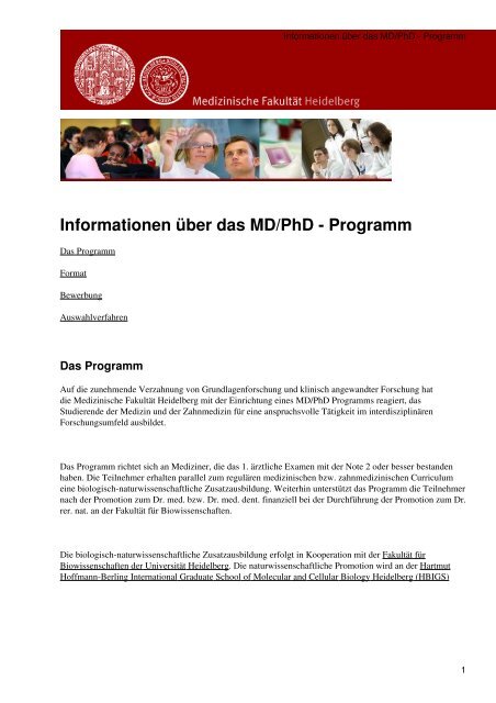 Informationen über das MD/PhD Programm - Medizinische Fakultät ...