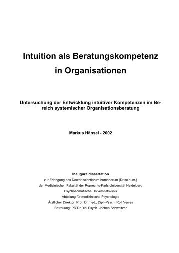 Intuition als Beratungskopetenz in Organisationen - Professionelle ...