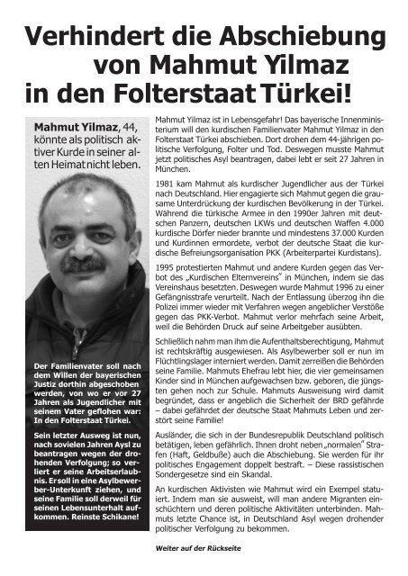 Verhindert die Abschiebung von Mahmut Yilmaz in den Folterstaat ...