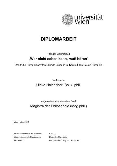 Diplomarbeit Universitat Wien