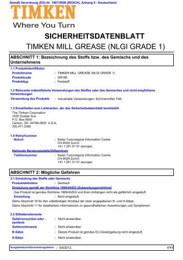 Timken Mill Grease (NLGI Grade 1) DE