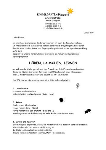 Info WT - für Vorschulkinder - Kindergarten Diespeck