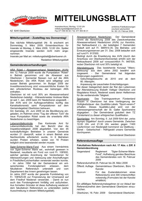 MITTEILUNGSBLATT - Gemeinde Oberbüren