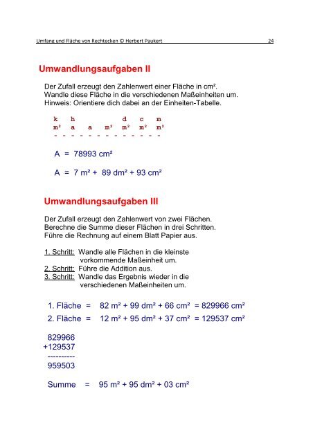 Umfang und Fläche von Rechtecken - von Herbert Paukert