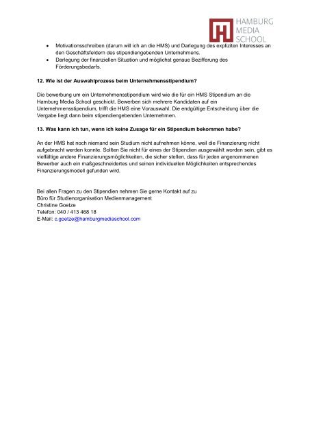 FAQs Stipendien - bei der Hamburg Media School