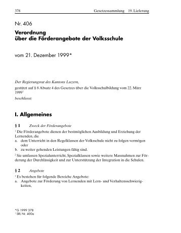 Verordnung über die Förderangebote - Schule Rothenburg