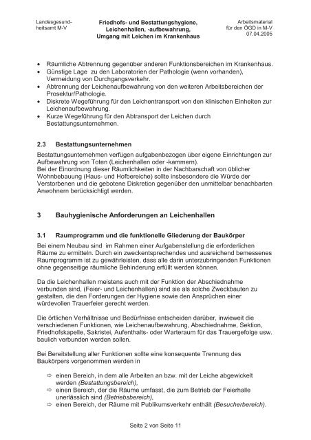 Leitlinien zur Austattung von Leichenhallen