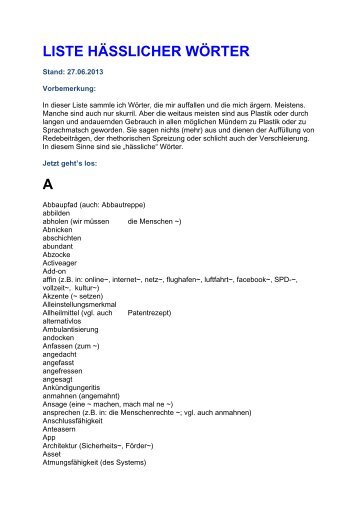 LISTE HÄSSLICHER WÖRTER A - Gerhard Merz