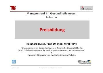 Preisbildung - Fachgebiet Management im Gesundheitswesen