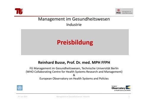 Preisbildung - Fachgebiet Management im Gesundheitswesen