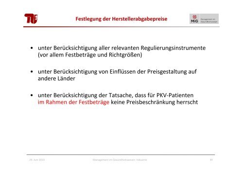 Preisbildung - Fachgebiet Management im Gesundheitswesen