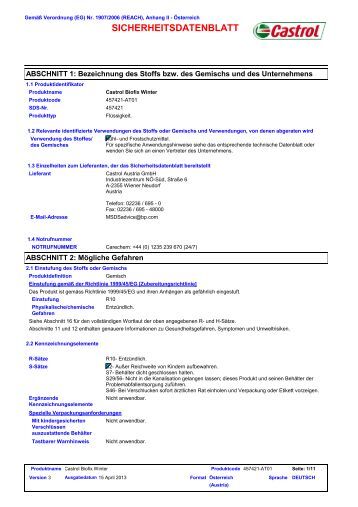 Safety and Product Data Sheets