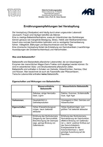 Ernährungsempfehlungen bei Verstopfung - Klinikum rechts der Isar