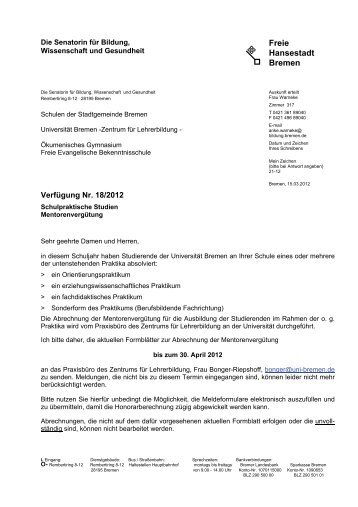 Verfügung Nr. 18/2012 Schulpraktische Studien - Die Senatorin für ...