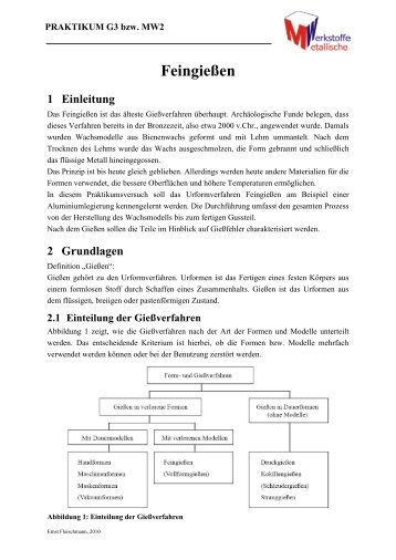 Feinguss - Lehrstuhl Metallische Werkstoffe, Universität Bayreuth