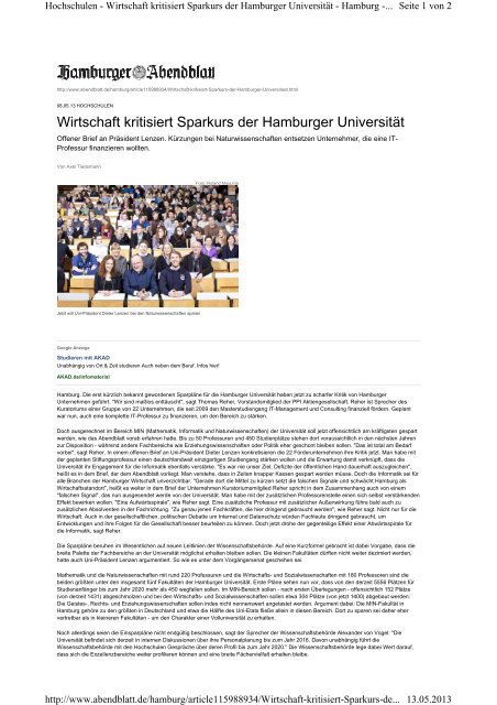 'Hamburger Abendblatt' am 08.05.2013 (PDF) - Fakultät für ...