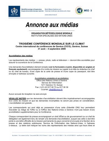 Annonce aux médias - WMO