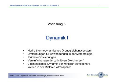 Dynamik I - Freie Universität Berlin